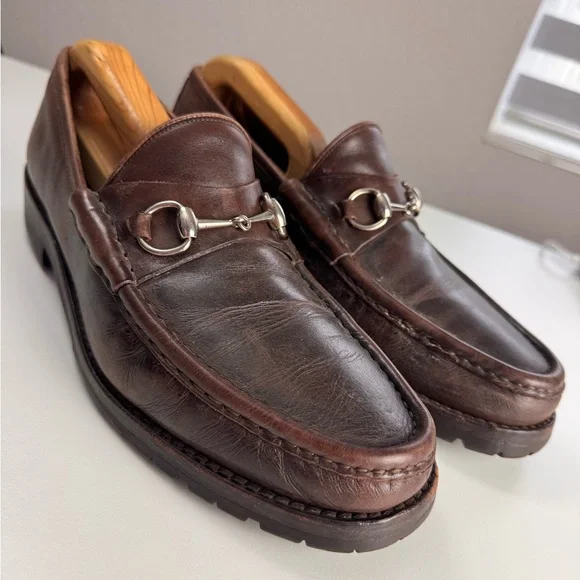Gucci Horsebit Men\'s Brown Leather Silver Tone Metal Loafers Shoes 10.5 GUCCI Horsebit 1953 $1050 Men main image 4